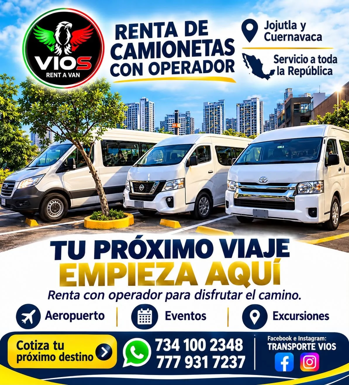 VIOS renta de camionetas con operador, servicio nacional desde Morelos